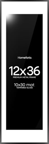 Image of Homeforia 12x36 Picture Frame Black, High End Metal 12x36 Poster Frames with Mat 10x30 for Photo, 12 x 36 Black Frame Matted to 10 by 30 Art, 36x12 Panoramic Frames, Tempered Glass, Wall Kit, Set of 2