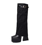 ❤Design : bottes hautes en fourrure confortables avec style vintage Y2K, design rabattable, bout carré large, fermeture élastique, semelle antidérapante et doublure confortable, mettent en valeur votre look élégant, peu importe que vous ayez des pieds larges ou des jambes fines.