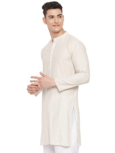 Image of Vastraa Fusion Men's Printed Kurta Pure Cotton Long Kurta, Round Collar, Full Sleeves, Button Kurta, Ethnic Wear