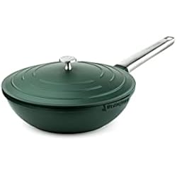 Westinghouse Wok Westinghouse Performance Series Wok con tapa, 28 cm, apta para inducción, todos los tipos de cocina y horno, mango de acero inoxidable, color verde (WCCW0095028SG)