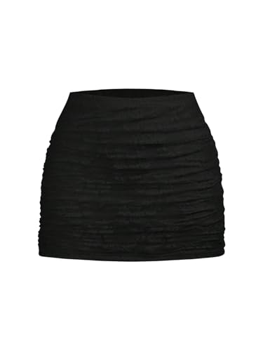 Mini jupe plissée avec dentelle semi-transparente jupe d'été courte
