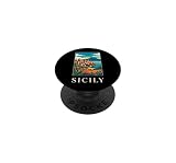 Poster artistico di viaggio vulcano costiero Sicilia Italia PopSockets PopGrip Adesivo