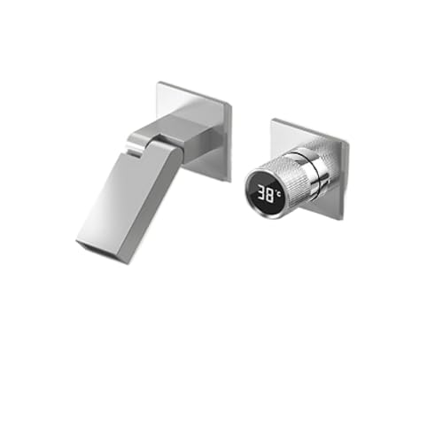 真鍮埋め込み式バスルーム水栓システム 壁掛けデザイン LEDデジタルディスプレイ 温水/冷水洗面用蛇口(Chrome)