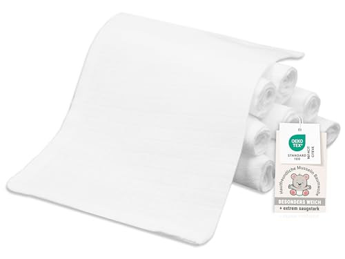 ZOLLNER 10er Set Waschlappen für Babys - in 17x22 cm aus Baumwolle - hautfreundliche Waschhandschuhe - besonders weich und hautsympathisch - waschbar bis 95C - in weiß