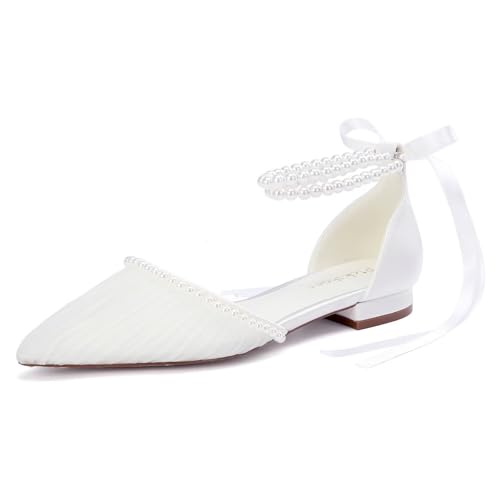 Comfortable Flat Wedding Shoes for Bride Pearl Wedding Flats Closed Toe Bridal Shoes Flats