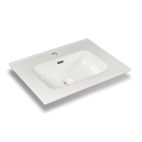 NORBE | Lavabo Quadrato ad incasso in ceramica | 60 x 46 cm | Lavandino da Appoggio Design Moderno | Finitura Bianco Lucido | Lavamani senza Piletta| Bacinella Sanitari Bagno (Vasca Quadra, 60x46 cm)