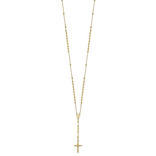 Diamond2Deal 14K Yellow Gold Diamond-Cut 3Mm Beaded Semi-Solid Rosary Necklace Fine Jewelry Gift For Women #TOP1