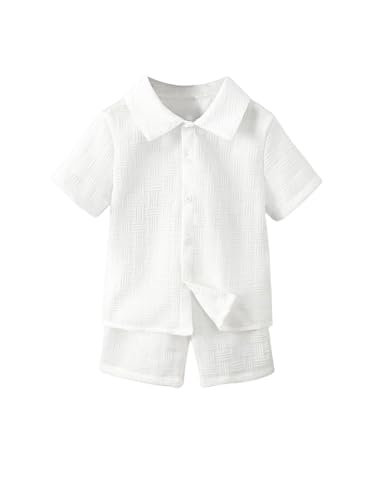 Image of RoseSeek Boy's 2 Piece Outfits Short Sleeve Collar Button Down Shirts and Shorts Set Vacation Outfits