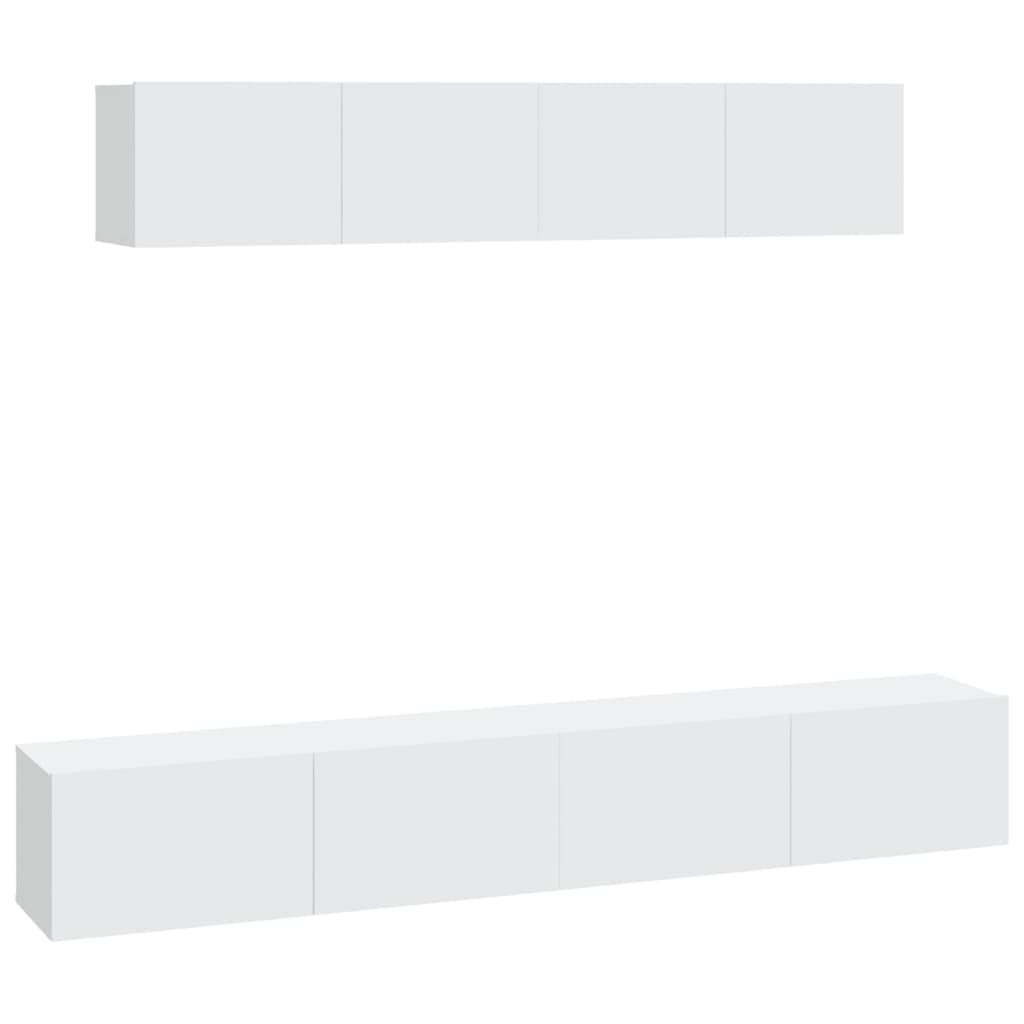 4-TLG. TV-Schrank-Set, Weiß Holzwerkstoff, Wandmontage, Modernes Media-Center für Wohnzimmer und Schlafzimmer, 80/100 cm Breite