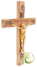 Catholic Crucifix Wall Cross Décor - Holy Land Olivewood & Mother of Pearl