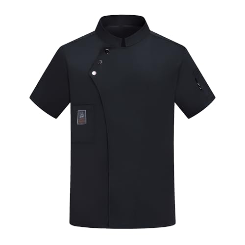 Unisex Chef Coat Short Sleeve Chef Jacket,Breathable,Comfortable Button Closure - Kitchen,Restaurant,Hotel Uniform (Black,XL)