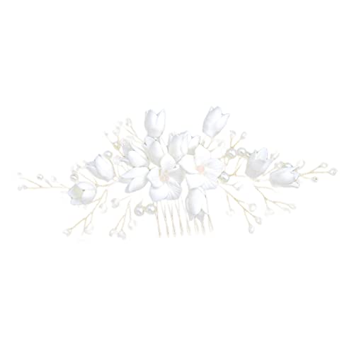 FRCOLOR Peigne Cheveux Mariage Blanc Fleurs Cristal Bijoux Coiffure Mariée Épingle Femme Décoration Fête