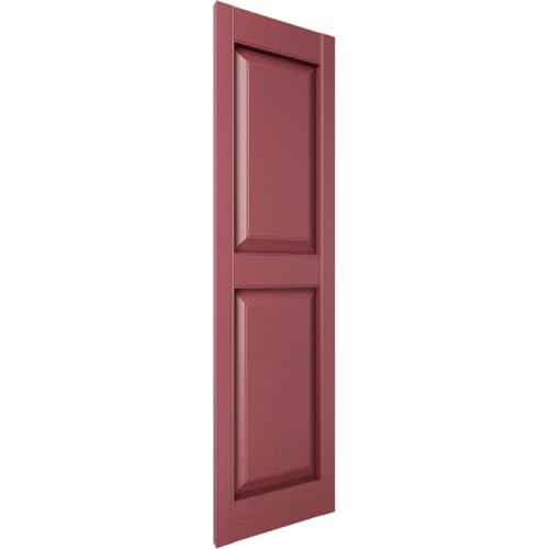 Ekena Millwork Lifetime Vinyl LP2S12X04300WN Standard Two Equal Panel Vinyls, Raised Panel Vinyl Shutters, w/Installation Shutter-Lok's & Matching Screws (Per Pair), 12"W x 43"H, Wineberry