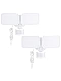 LEONLITE 25W 3CCT Plug in LED Security Light, Motion Sensor & Dusk to Dawn Flood Lights Outdoor, 3 Lighting Modes, Adjustable 2-Head, 3000K/4000K/5000K Selectable, ETL&FCC Listed, White, Pack of 2