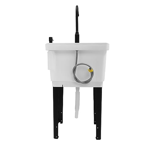 Liffshsy Utility Sink Laundry Tub, Black/White Space Saver Utility Sink with Rotatable Faucet and Soap Dispenser, Freestanding Space Saving Laundry Sink for Laundry Room Laundries canteens (White)