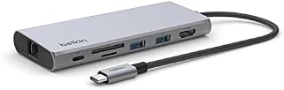 Belkin USB-C Hub, koncentrator 7 w 1, ada pter USB z HDMI 4K 60 Hz, Power Delivery 100W, 2,5 Gb, 2 porty USB-A, czytnik kart SD i microSD, do MacBooka Pro 14 i 16, iPada Pro 12.9 i 11, XPS, Surface