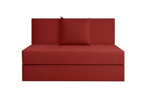 Image of Rosebell One-Person Jute Sofa Cum Bed in Red | Compact & Lightweight | Removable Washable Cover + One Cushion | 3 X 6 Ft Size | Great for Guests at Home or Office