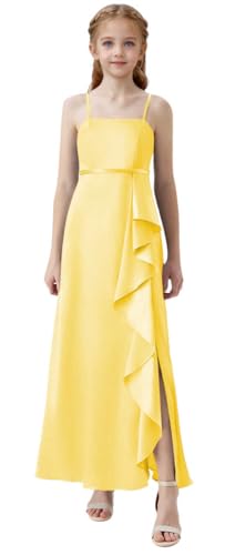 Satin Juniors Bridesmaid Dresses with Slits Spaghetti Straps Flower Girl Dresses Wedding Party Dress Jrswiol002