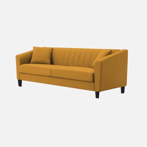 Image of Avion Natalia 3 Seater Velvet Sofa for Living Room|Yellow| Luxury Plush Fabric Couch, Modern Comfortable Upholstered Sofa, Premium Home Furniture Lounge Seating