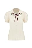 Hell Bunny Basil Blouse Fox Embroidery 50's Vintage Retro Pinup Short Sleeve Top (US, Alpha, 2X, Plus, Regular, Ivory)