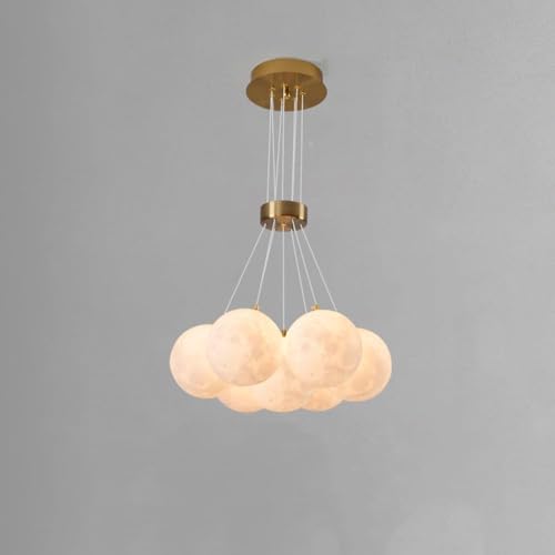 Lune imprimée 3D et lustre 7 bulles blanches au design minimaliste haut de gamme