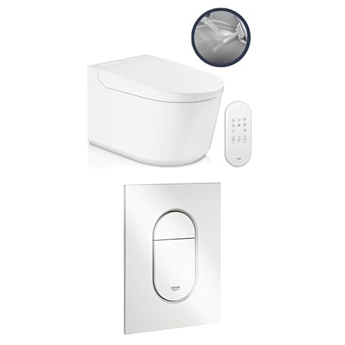 GROHE Pack Sensia WC Lavant Suspendu, Blanc Alpin, 36507SH0 + Plaque de Commande Cosmopolitan S, 37624SH0, Chrome