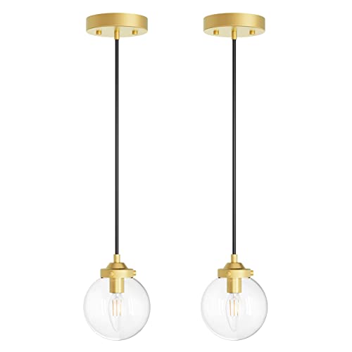 Ralbay Golden Pendant Lights Modern Kitchen Island Lighting Fixtures with Clear Globe Glass (2 Pack, Exclude Bulb) Ralbay Golden Pendant Lights Modern Kitchen Island Lighting Fixtures with Clear Globe Glass (2 Pack, Exclude Bulb)