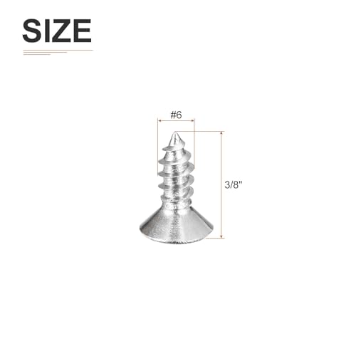 Image of DTGN 50Pcs #6x3 /8 inch Flat Head Wood Screws, 304 Stainless Steel Phillips Self Tapping Screws - Good for Woodworking, Furniture - Silver