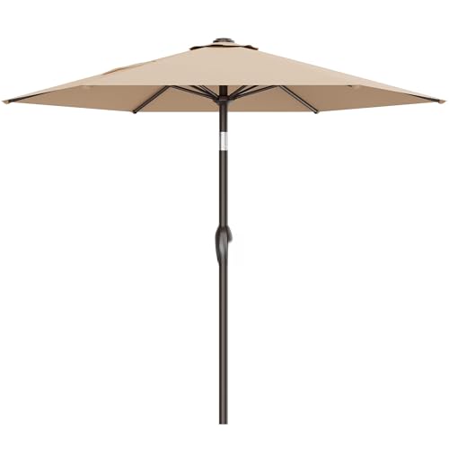 AreShark 7.5FT Patio Umbrella Table Market Umbrella with 6 Sturdy Ribs, Button Tilt/Crank, Heavy-Duty Outdoor Umbrellas for Pool, Deck, Garden and Backyard, Beige
