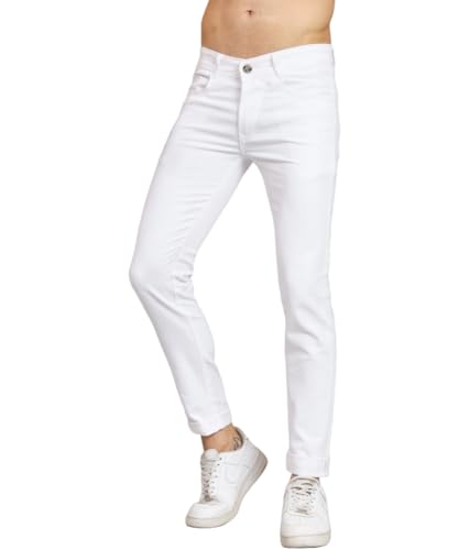 Image of Linaria White Plain Jeans, Straight Fit