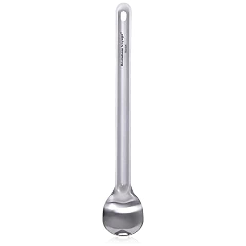 iBasingo Titanium Long Handle Spoon Camping Soup Rice Snack Cutlery with Polished Bowl Ultralight Outdoor Picnic Flatware Portable Travel Tableware Cooking Utensils with Hook 1 Piece Ti1031T Cover