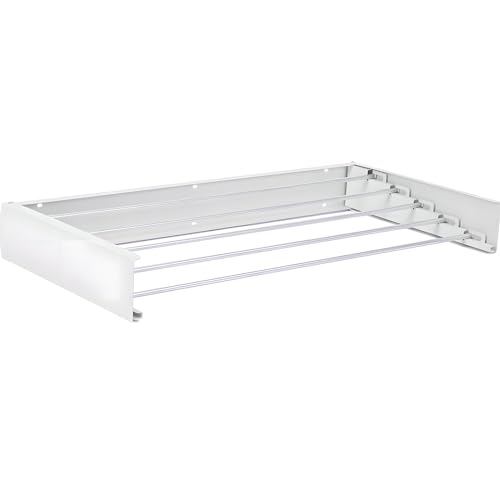 outer treasure Wall Mounted Clothes Drying Rack, Foldable Clothes Airer,Towel Rack,5-Rod Retractable Metal Washing Line for Indoor Outdoor, Drying Space Saver (White-80cm)