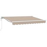 mtlskopl Halbkassetten-Seitenmarkise 350x200 cm Beige Weißer Rahmen aus Aluminium mit Polyester PU Beschichtung Manuelle Kurbel oder Fernbedienung Wetterbeständig für Terrasse Balkon Garten