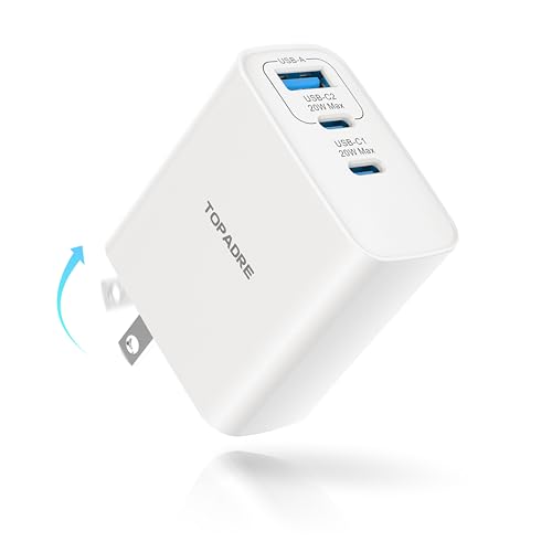 TOPADRE 合計40W 急速充電器 タイプc 充電器【折畳み式/GaNIII技術/超低温/PSE技術基準適合】3 IN 1 USB 充電器三台同時充電 usb c 充電器 iPhone iPad Androidその他各種機器対応 白色