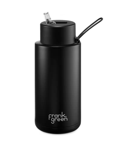 frank green Ceramic Reusable Bottle with Straw Lid, 1 L (34oz) Capacity, Midnight
