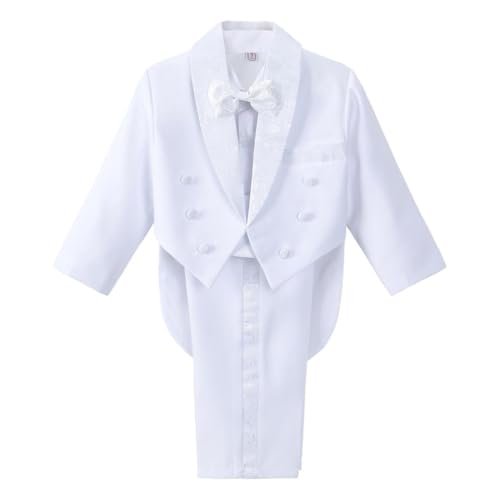 Dressy Daisy Baby Boy Tuxedo White Suit 5 Pieces Set Formal Wear Wedding Outfit Size 9-12 Months, with Cummerbund