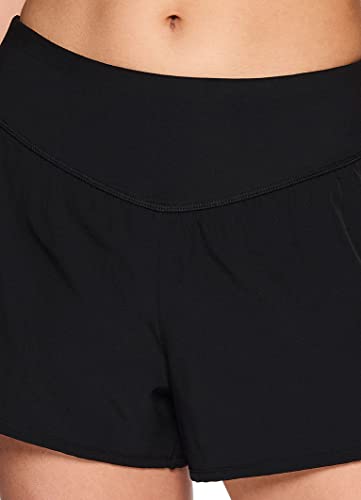 Rbx Active Women's Quick Dry Woven Gym Running Short W/Inner Brief Solid Black L #TOP4