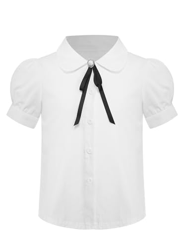 inlzdz Camisa Niña Blanca para Uniformes Escolares Camisa De Manga Corta Abombada Camiseta De Princesa Bulsa De Algodón Holgada Suave Tipo A 7-8 años