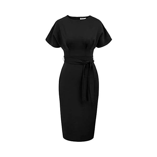 JASAMBAC Business Dresses for Women for Work Office Bodycon Pencil Dress Knee Length Black
