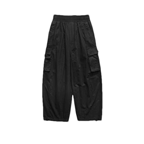 Pulcykp Multi-Pocket Cargo Pants Men's Casual Solid Colour Straight Pants Baggy Wide-Leg Cropped Pants
