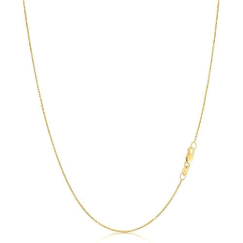 Real 14k Solid Yellow/White/Rose Gold Box Chain Link Necklace with Lobster Claw Clasp, Jewery Gift for Her Him, Thickness 0.7-1.2 mm, Length 16-24 inch