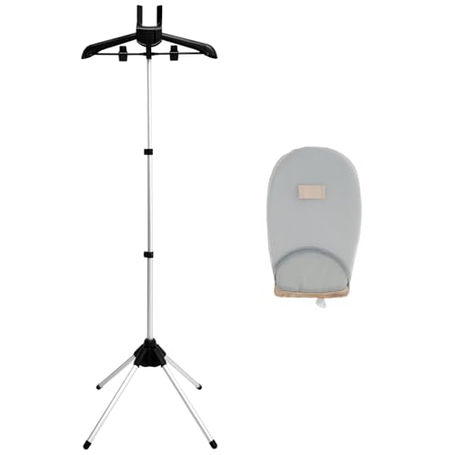 Soporte de vapor con guantes de planchado, estante para vaporizar ropa, plegable, soporte telescópico para planchar ropa, camisas, trajes (negro)