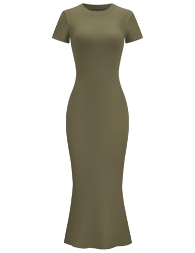 Image of LOMON Women Fishtail Hem Ribbed Maxi Dresses Summer Casual Stylish Y2k Sexy Fitted Lady Elegant Cotton Soft Lounge Dress