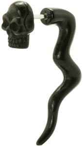Black Acrylic Gothic Skull Tailed Faux Fake Ear Taper