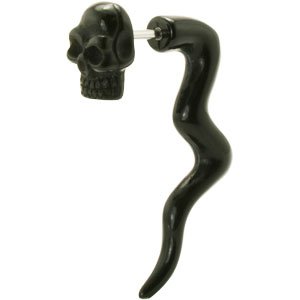Black Acrylic Gothic Skull Tailed Faux Fake Ear Taper