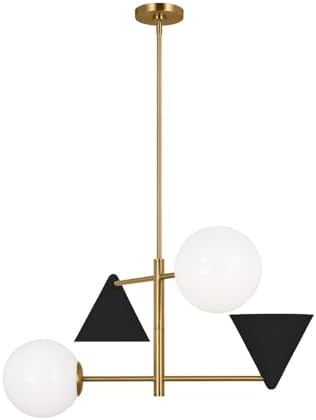 Close-up view of the Generation Lighting Cosmo Chandelier's connection point, showing the burnished brass rod extending from a circular ceiling mount.