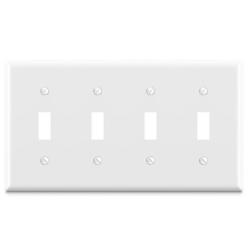 ELEGRP Toggle Light Switch Wall Plate 4-Gang Standard Size Switch Covers Unbreakable Polycarbonate Replacement Faceplates Covers UL Listed Color-matched Screws Included (1 Pack Glossy White)