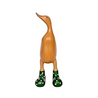 UpaLoo Wooden Duck Statue with Spotted Wellies Yard Decorations Resin Duck Statue Funny Duck Decor Figurines Duck Collectible Figurines