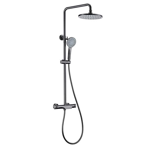Système de douche luxe en laiton gris fusil avec ciel de pluie effet spa pour salle de bain d'exception