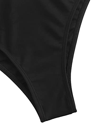 Sweatyrocks Women's Sexy Basic Criss Cross Tie Knot Front Deep V Open Back One Piece Swimwear Z#Black M #TOP6